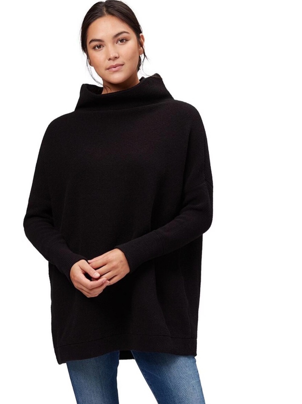 Free People Ottoman Slouchy Tunic Sz M Black mock neck tunic length oversized